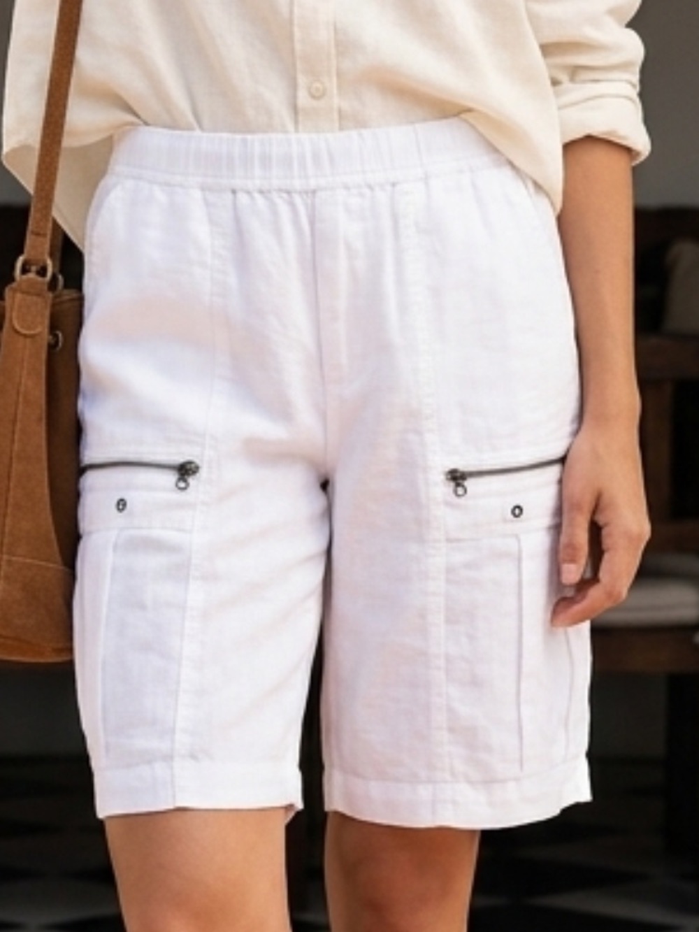XCVI | XCVI White Linen Shorts | Pull On Utility Bermuda Shorts NWT S